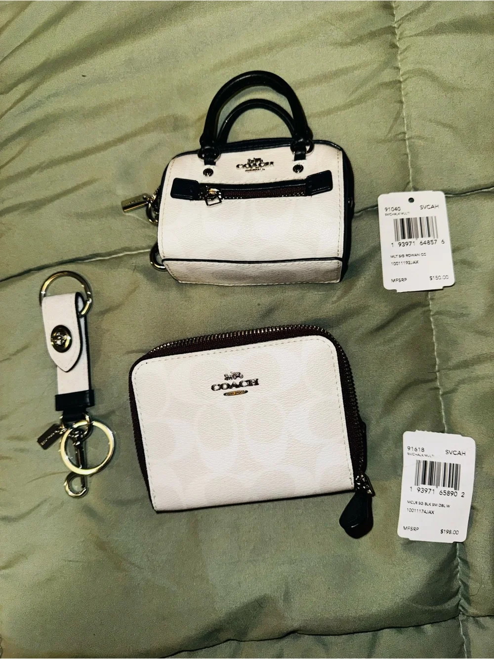 Coach Rowan signature keychain, wallet, and tiny satchel vintage all new rare!